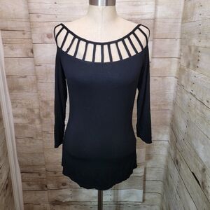 bebe Black Strappy Yoke Tunic Top